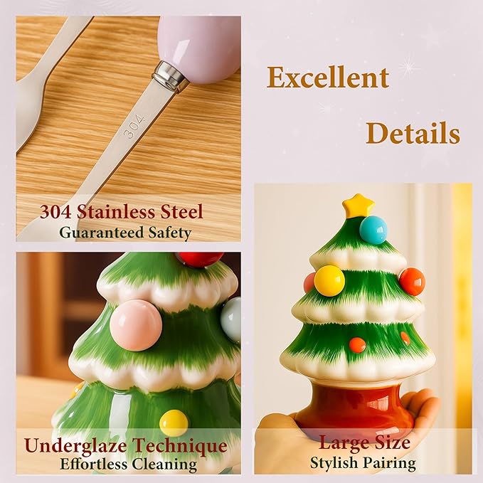Christmas Fruit Fork Set with Jar- 6pcs Christmas Forks Xmas Creative Tableware Stainless Steel Forks for Fruit Cake Dessert Fork Xmas Decoration Gift for Hostess Instagram-Ready Tableware