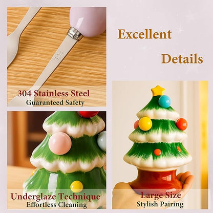 Christmas Fruit Fork Set with Jar- 6pcs Christmas Forks Xmas Creative Tableware Stainless Steel Forks for Fruit Cake Dessert Fork Xmas Decoration Gift for Hostess Instagram-Ready Tableware