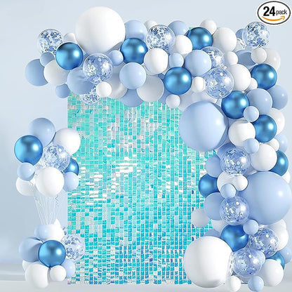 Iridescent Blue Shimmer Wall Backdrop 24 Panels Cover 6 x 4 Ft, Photo Backdrops for Wedding,Anniversary,Birthday,Party Decoration