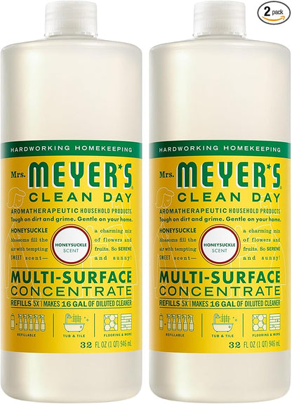 MRS. MEYER'S CLEAN DAY Multi-Surface Everyday Concentrate, Honeysuckle Scent, 32 Fl Oz Bottle - 2 Pack