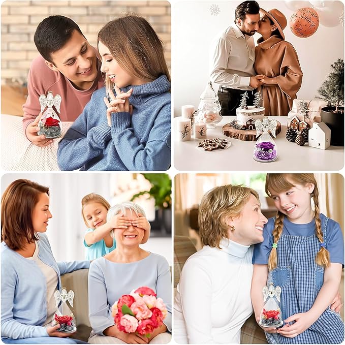 Miofula Preserved Flower Rose Birthday Gifts for Mom, Angel Figurines with Forever Real Rose Gifts for Her Mom Grandma, Angels Gifts for Mothers Day Christmas Anniversary Thanksgiving Birthday Gifts