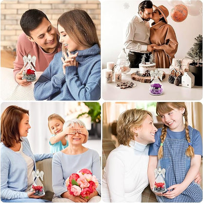 Miofula Preserved Flower Rose Birthday Gifts for Mom, Angel Figurines with Forever Real Rose Gifts for Her Mom Grandma, Angels Gifts for Mothers Day Christmas Anniversary Thanksgiving Birthday Gifts