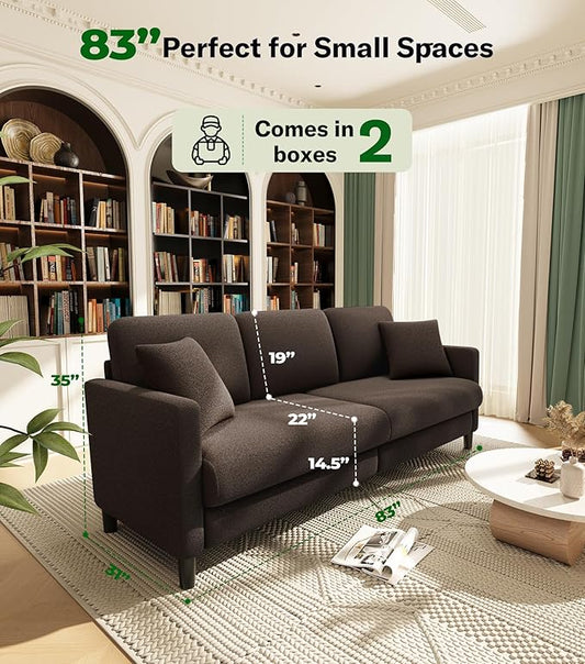 83" Couches for Living Room, Comfy Sofas for Living Room, Teddy Sofa Couch, Tool-Free Setup Loveseat Sofa, All-Wood Love Seat Couches, Small Couch 2 Pillows Included, Khaki