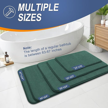 OLANLY Thick Memory Foam Bath Mats Rugs 47x17, Extra Soft Absorbent Bathroom Rug, Quick Dry Bath Mat, Non-Slip, Washable Carpet for Bathroom, Tub and Shower, Home Decor Accessories, Blackish Green