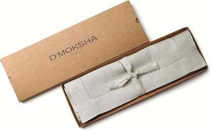 D'Moksha Homes Silver Grey Linen Cloth Placemats Set of 4-100% Pure Linen Hemstitch Placemats 14 x 19 Inch - Classic Hemstitch Table Place Mats for Christmas - Handcrafted and Machine Washable