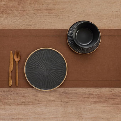 Solino Home Linen Brown Table Runner 120 Inches Long - 100% Pure Linen Hemstitch 14 x 120 Inch Table Runner for Dining, Fall, Autumn - Classic Hemstitch