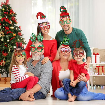 Aodaer 16 Pcs Christmas Party Favors, Christmas Glasses and Headbands Ornaments, Xmas Head Boppers and Glitter Eyewear Costume Accessories for Xmas Party Supplies & Photo Booth
