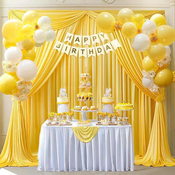 8 x 10 ft Yellow Backdrop Curtains for Party Photo Background Curtains Wrinkle Free Drapes Lemon Yellow Polyester Curtains Backdrop for Baptism Wedding Baby Shower Birthday Events, 2 Panels