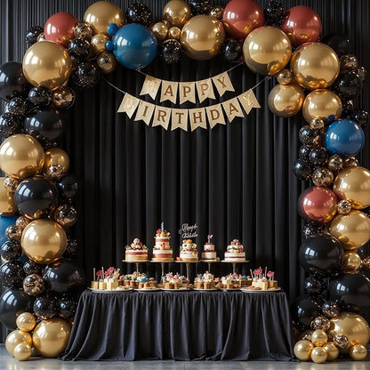 24 x 10ft Black Backdrop Curtains Photo Background Curtains with Rod Pocket, Wrinkle-Free Polyester Backdrop Drapes for Wedding Party Prom Haunted House RIP Event Decor, 6 Panels (10'L x 4'W Each)