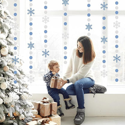 Snowflake-Snow Silver-Blue Christmas Party-Decorations Garland - 58Ft White Winter Wonderland Frozen Hanging Paper Streamers Banner,Birthday Baby Bridal Shower Wedding New Year Supplies Decor Ouruola