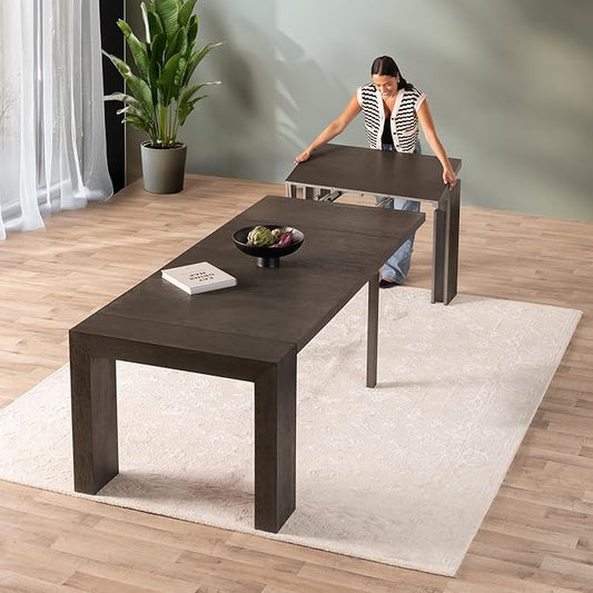 Transformer Table - Solid Wood Extendable Dining Table, Seats 2-12, Expandable Dining Room Table, Space-Saving Furniture, Expandable Dining Furniture, Black (Table Only)