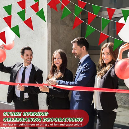 100 Feet Pennant Banners Flags 75 Solid String Triangle Flags for Grand Opening, Carnival Theme Birthday Party Decoration Outdoor Events Classroom Decoration(Red Green)
