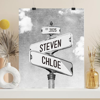 Personalized Vintage Street Sign For Couples, Custom Street Sign Canvas Poster Wall Art With Names, Gift For Valentine