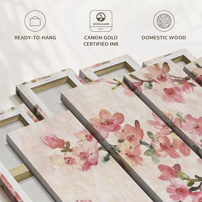 Elephant Stock Cherry Blossom Composition I Wall Art - Horizontal Canvas - 4-Piece Living Room Wall Decor - Branch Painting Canvas Print - Pink and Green Decor for Wall by Tim O'Toole - 30" X 18"