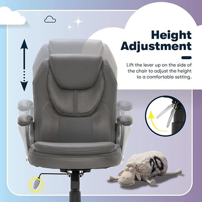 Serta Amplify Executive Office Chair with Faux Leather and Mesh, Adjustable Ergonomic Comfy Seat with Lumbar Support, Modern Computer DeskChairs, Swivel Rolling Wheels, Duo Gray
