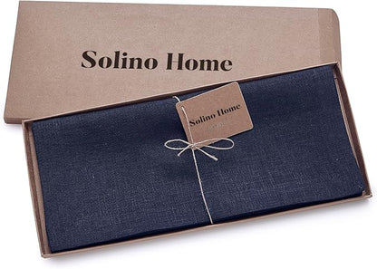 Solino Home Linen Navy Blue Table Runner 72 Inches Long - 100% Pure Linen 14 x 72 Inch Table Runner for Dining, Fall, Autumn, Christmas, Holiday, Winter, New Year - Fete