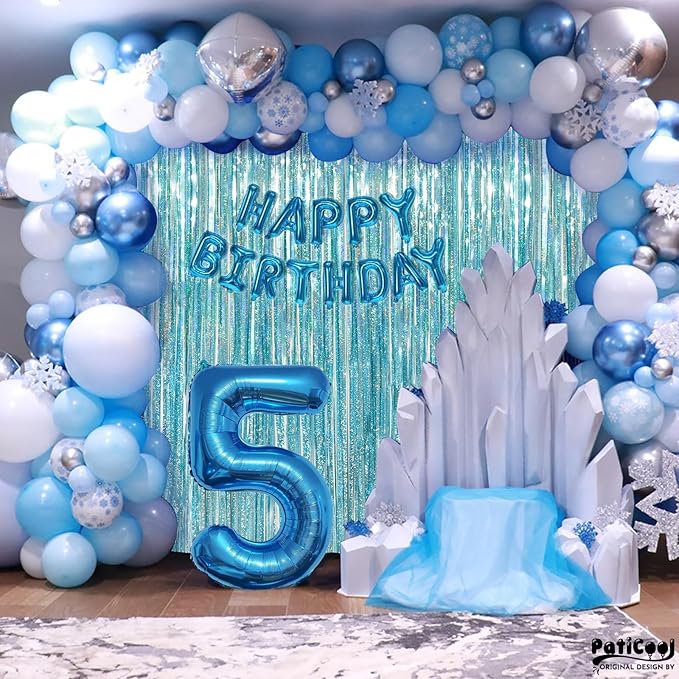Thicken Blue Streamers 2 Pack 3.2 x 8.2 FT, Light Blue Birthday Decrorations Tinsel Backdrop Curtains, Foil Fringe Photo Backdrop for Baby Shower, Frozen, Under The Sea Party Decorations