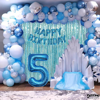 Thicken Blue Streamers 2 Pack 3.2 x 8.2 FT, Light Blue Birthday Decrorations Tinsel Backdrop Curtains, Foil Fringe Photo Backdrop for Baby Shower, Frozen, Under The Sea Party Decorations