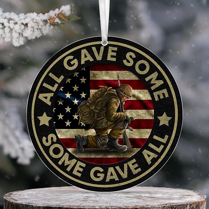FLAGWIX Christmas Veteran Gifts for Men Women - Acrylic Christmas Ornaments 2025 for Tree Decorations - Army Gifts for Men Dad Grandpa Veterans, Patriotic Christmas Ornaments, Veterans Day Gift