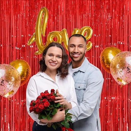 Thicken Red Streamers 4 Pack 3.2 x 8.2 FT, Red Tinsel Backdrop Curtains, Foil Fringe Backdrop for Birthday, Casino, Carnival, Christmas, Cherry, Hollywood Red Carpet Party Decorations