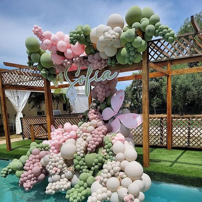 Baby in Bloom Balloon Arch Kit 139Pcs Dusty Pink and Sage Green Balloons White Sand Balloon Garland for Boho Baby Shower Wedding Bride Anniversary Birthday Bridal Bear Theme Decorations