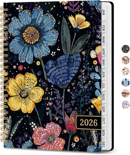 2026 Planner, Weekly and Monthly Planner for Women, Jan 2026 - Dec 2026 Pretty 2026 Calendar Planner with Monthly Tabs, Inner Pocket, Spiral Binding, Perfect for Office Home School - 6.3" x 8.5", Floral Galaxy