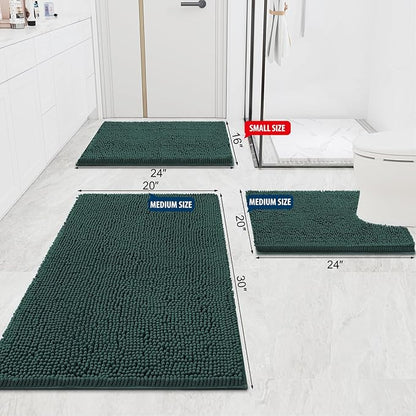 Smiry Luxury Chenille Bathroom Rugs 47x20, Extra Soft and Absorbent Shaggy Bath Mat, Machine Washable, Non-Slip Plush Carpet Runner for Tub, Shower, and Floor, Home Decor Accessories, Green