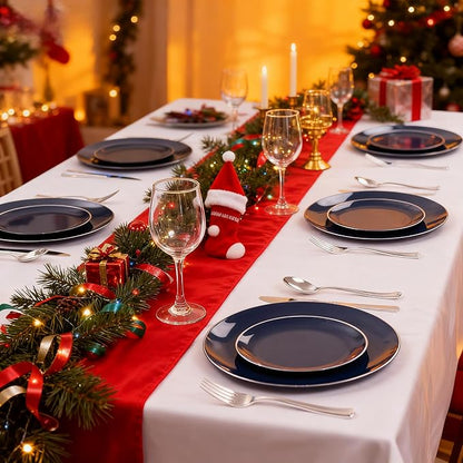 KIRE 200PCS Blue Plastic Plates with Silver Rim - Navy Blue Plastic Plates Include 100 Dinner & Dessert Plate - Heavy Duty Dark Blue Disposable Plate for Hanukkah/Parties/Wedding