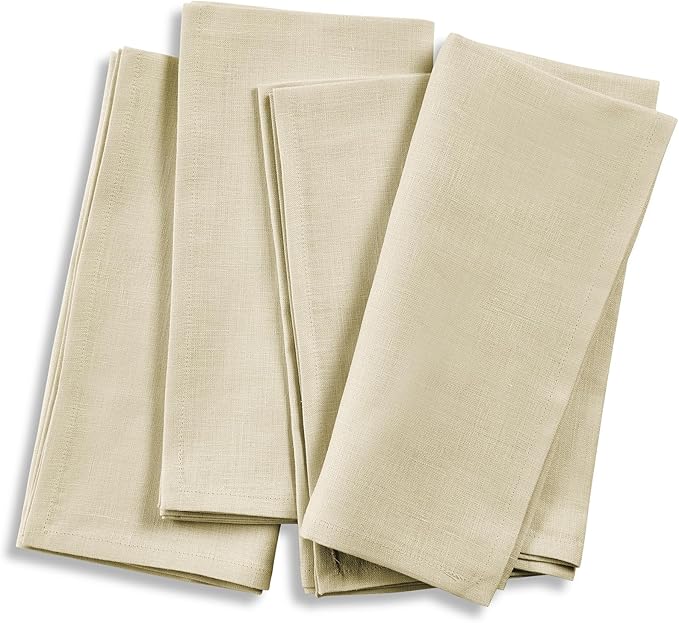 Solino Home Linen Napkins Set of 4-100% Pure Linen Birch Dinner Napkins Cloth 20 x 20 Inch for Fall, Autumn - Fete, Handcrafted and Machine Washable