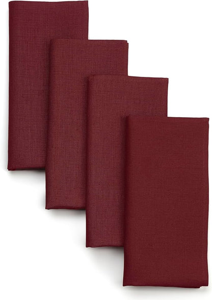 D'Moksha Homes Dark Red Linen Napkins 18 x 18 Inch - 100% Pure Linen Cloth Washable Dinner Napkins Set of 4 for Winter, Christmas, Holiday