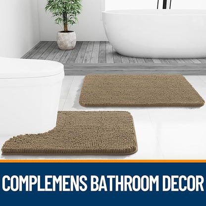 OLANLY Bathroom Rugs 30x20, Extra Soft Absorbent Chenille Bath Rugs, Rubber Backing Quick Dry, Machine Washable Bath Mats for Bathroom Floor, Tub and Shower, Home Decor Accessories, Tan