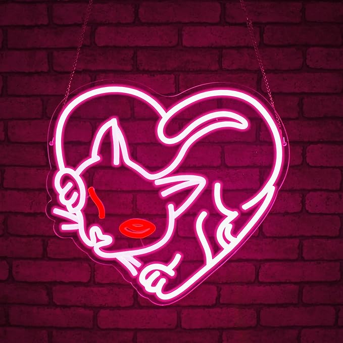 Cat Neon Sign, JGHTURIE Pink Neon Signs for Wall Decor Cute Animal Light Up Signs Preppy Game Party Bar Led Sign for Man Cave Kids Room Decor USB Powered