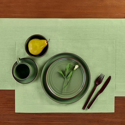 Solino Home Linen Placemats Set of 4 - Laurel Green Placemats 14 x 19 Inch - 100% Pure Linen Table Place Mats for Fall, Autumn - Fete