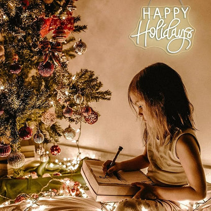 Horseneon Happy Holidays Neon Sign Merry Christmas Neon Signs for Wall Decor Christmas Tree Neon Light LED Sign with USB Powered for Party, Windows, Home Decor, Bedroom, Living room Warm