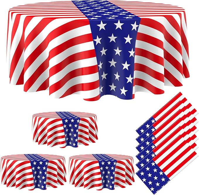Oudain 6 Pcs Veteran Day Tablecloth 84 Inch Plastic American Flag Tablecloths Disposable 4th of July Table Cover for Veterans Memorial Independence Day Patriotic Party Supplies (Stripe)