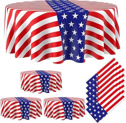 Oudain 6 Pcs Veteran Day Tablecloth 84 Inch Plastic American Flag Tablecloths Disposable 4th of July Table Cover for Veterans Memorial Independence Day Patriotic Party Supplies (Stripe)