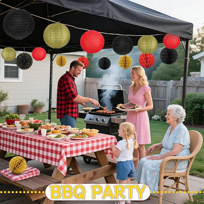14Pcs Casino Theme Party Decorations, Hanging Red Black Gold Paper Lanterns Fans for Graduation Wedding Birthday Game Night Hibachi New Years Eve Hollywood Theme Party Decorations