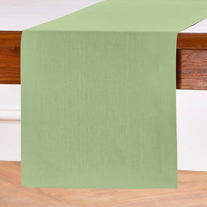 Solino Home Linen Table Runner 72 Inches Long - 100% Pure Linen Laurel Green Dining Table Runner 14 x 72 Inch for Fall, Autumn - Fete