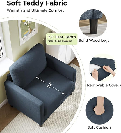 Sofa Accent Chair, 33" Reading Chair for Bedroom, Tool-Free Setup Living Room Accent Chairs, Comfy Arm Chairs Living Room, All-Wood Reading Nook, Slate Blue