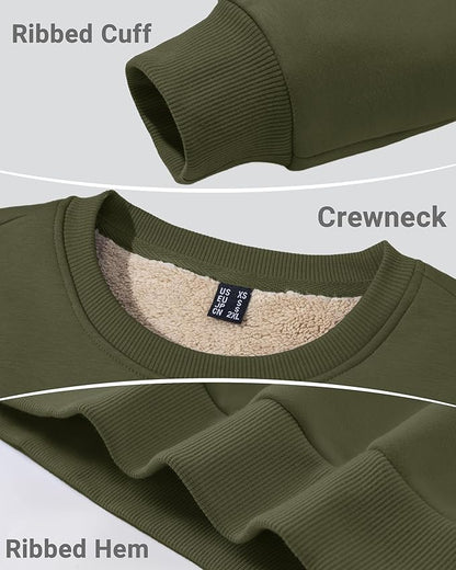 Boladeci Men's Full Sherpa Lined Crewneck Sweatshirts Heavy-weight Fleece Pullover Thick Thermal Long Sleeve Cotton