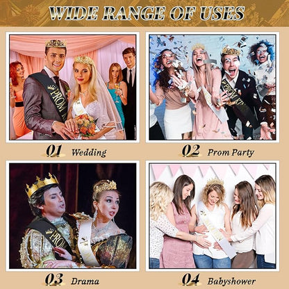 Juexica 6 Pieces Prom King Crown Metal Baroque King and Queen Prince Princess Crystal Headband Tiara Crown Wedding Bridal Accessories for Women Men