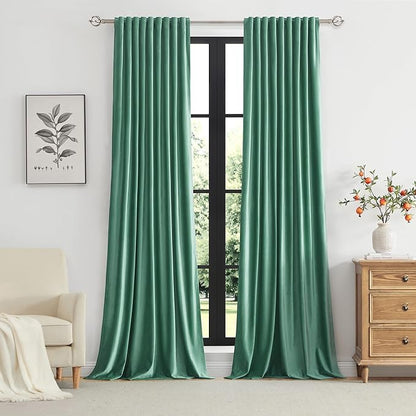 PRIMROSE Velvet Curtains 90 inch Long for Living Room,Set of 2 Panels Turquoise Aqua Blackout Rod Pocket Back Tab Window Treatment Room Darkening Heavy Decorative Curtains Drapes for Bedroom