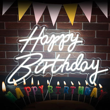Happy Birthday Neon Sign for Wall Decor Neon Sign for Backdrop Light Up Happy Birthday LED Neon Signs for All Birthday Party Teen Bedroom Reunion Decoration Gifts USB 21.7x13.8 Inch (White)