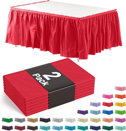 Exquisite Ruffle Table Skirt Red 2 Pack 14 Ft Long Table Skirts for Rectangle Tables 6ft Plus or Round Tables Skirts with Adhesive Strip for Gender Reveal Decor & Happy Birthday Parties
