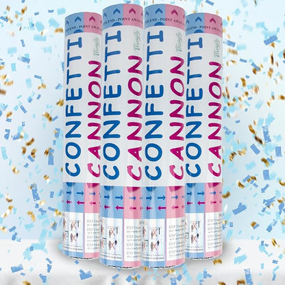4 Pack Gender Reveal Confetti Cannon, 12 in Blue Rectangle Shaped Paper Party Poppers Cannons, Confetti Poppers For Baby Boy Gender Reveal Baby Showers (Rectangle, Blue)