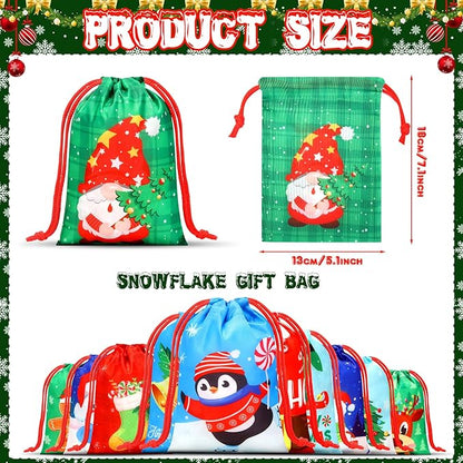 Xuniea 24 Pcs Christmas Party Favors Bags for Kids Drawstring Backpack Santa Claus Goodies Snack Treat Gift Bags Presents Wrapping for Xmas Winter Holiday Birthday Party (5.1 x 7.1 Inch)