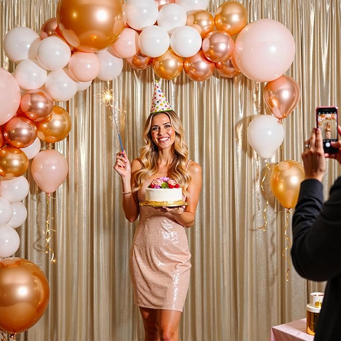 10ftx10ft Champagne Gold Sequin Backdrop Curtain for Wedding Parties, 2 Panels 5x10ft Thick Wrinkle Free Shimmer Glitter Photo Backdrop Drapes Curtains for Birthday Photography Background Cloth