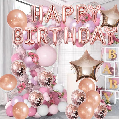 Rose Gold Balloons Happy Birthday Balloons Banner 16 Inch Aluminum film Letters Balloons for Party Decoration Scene Arrangement Balloon Birthday Event Celebration Decorations
