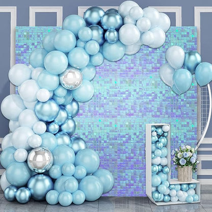 48 PCS Colorful Light Blue Shimmer Wall Backdrop, Square Sequin Photo Backdrops Panel, Glitter Wall Background for Birthdays, Weddings, Engagements, Disco Bachelorette Party Decoration (6x8FT)