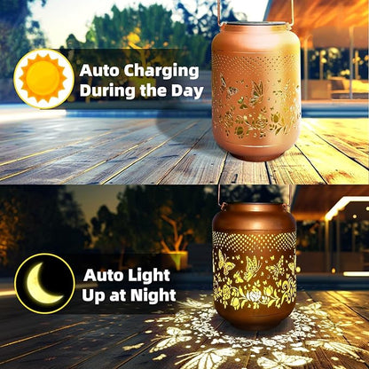 Butterfly Solar Lanterns Outdoor Waterproof, Solar Hanging Lantern for Garden Patio Yard, Gardening Gifts for Women Mother Mom Grandma, LED Decorative Solar Powered Lantern Light for Outside